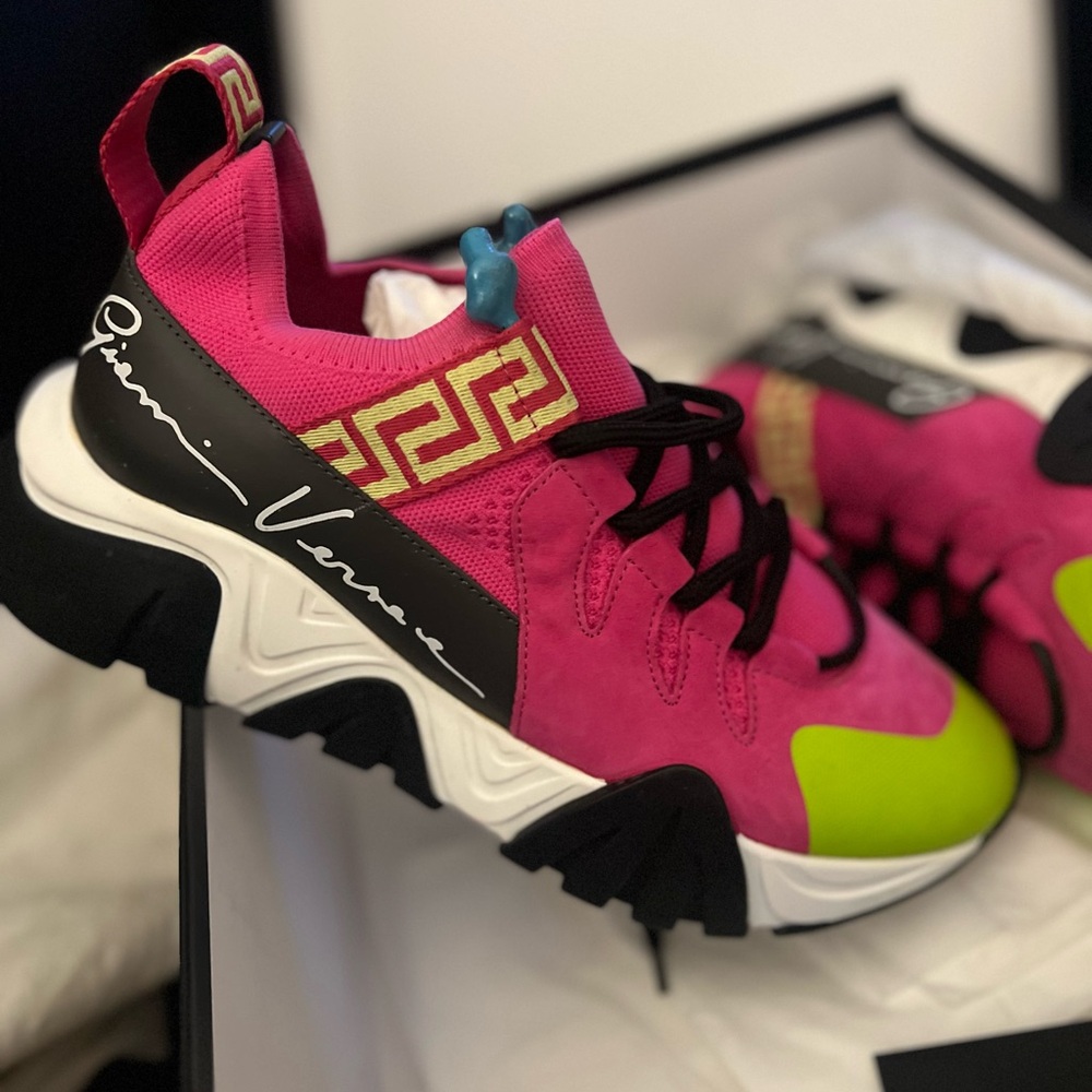 Versace Pink and Green Sneakers with Chunky Sole